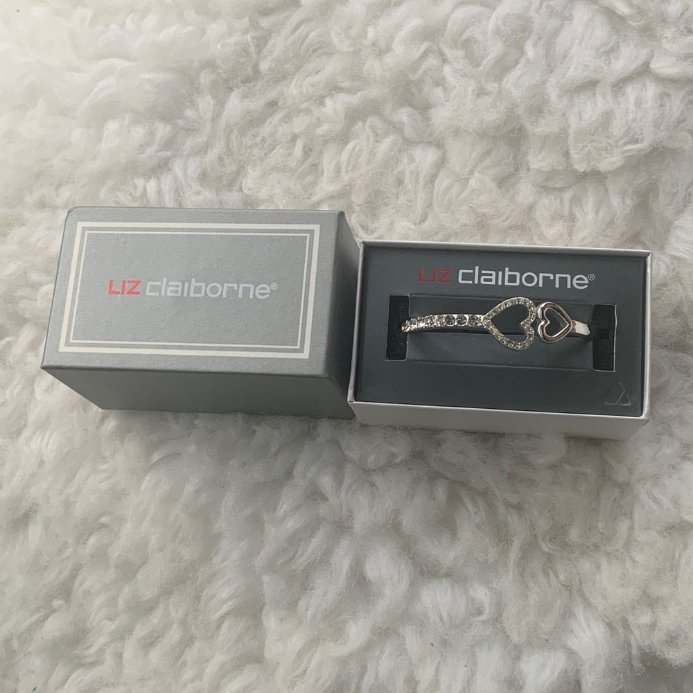 Liz Claiborne Silver Heart Link Bracelet with Crystal Accents NWT (AUTHENTIC)
